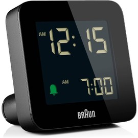 Braun Digital Alarm Clock with Snooze, Negative LCD Display, Quick Set, Crescendo Beep Alarm in Black, Model BC09B (1-Pack)