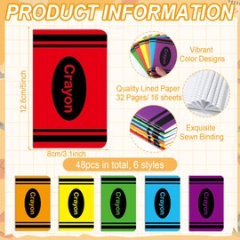 48 Pack Mini Crayon Notebooks Back to School Bulk Favor Crayons Pattern Small Journals Pocket Notepad Cute Notebook for Students Teacher Appreciation Gift First Day of School Classroom Prize 5x3 Inch