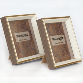 Rusnugic 6x6 Picture Frame - 2 Pack Rustic Square Photo Frame - Small Gold Picture Frame for Wall or Tabletop Display - 6 x 6 Frame for Gallery Family Friends Gift (Walnut gold, 6x6)