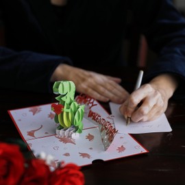 Lovepop Valentines Day Card for Her, Him - 3D Romantic Greeting Pop-Up Cards - T-Rex You Make my Heart Saur - 5" x 7" - Blank Notecard & Envelope Included