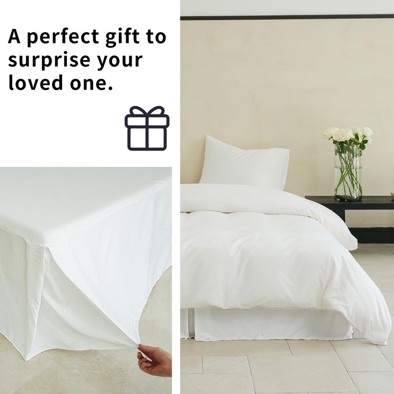 BISELINA Waffle Weave Bed Skirt, 14" Tailored Draped Basic Dust