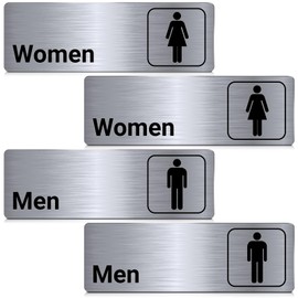Brushed Aluminum Restroom Signs, Men and Women Modern Restroom Sign, 9 x 3 Inch Bathroom Door Signage Decor for Offices Business Restaurants (4 Pcs)