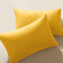 MILVOWOC 2Pcs Brushed Microfiber Queen Pillowcases - 20 x 30 Inch, Yellow Pillow Case Set Non Slip Envelope Pillow Cover with Moisture Absorption and Anti-Wrinkle