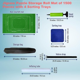Taicols Jigsaw Puzzle Storage Roll Mat for 1500 Pieces - 4 Sorting Trays, Store for Next Play, Inflatable Tube With Inflator (Green)
