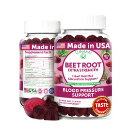 Lunakai USA Made Beet Root Gummies with Antioxidant Blend - Delicious Non-GMO Beet Chews, 60ct