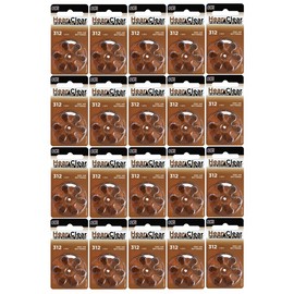 HearClear Size 312 Hearing Aid Batteries Brown Tab (120 Pack) + Battery Holder