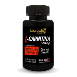 BIOSUPLE  L-Carnitina adicionada con Cetonas de Frambuesa, Guaran y T Verde.  Suplemento Alimenticio, Frasco con 60 cpsulas de 750 mg cu.             