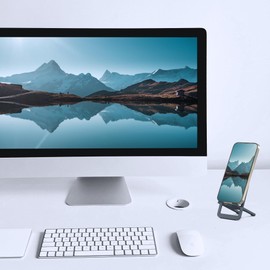 Desire2 Snap Rack Ultra-Slim Aluminium Phone Holder, Metal Foldable Phone Stand Slimmer than Some Devices, Travel-Essential Portable Cell Phone Stand for Desk, Lightweight Cell Phone Holder for Bed