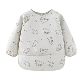 Amexo Bib for Weaning with Long Sleeves, Waterproof and Easy to Clean Bib with Pocket & BLW Baby Bib Sleeve Bib for Babies Toddlers 6-36 Months White, White, m