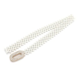 NiceYnn Pearl Elastic Belt Crystal Waistband, Bling Rhinestone Waist Chain Wedding Sash Bridal Belt Body Chain for Women Girl Bridesmaid Dress Evening Gown