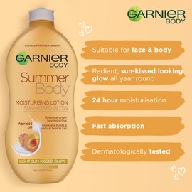Garnier Garnier Summer Body Gradual Tan Moisturiser Light 250ml, For A Radiant, Sun Kissed Glow, Suitable For Face & Body, 24 Hour Hydration & A Natural Even Tan, Fast Absorption, Vegan Formula
