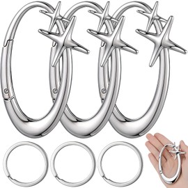 Liliaafar 3 Pcs Y2k Star Carabiner Keychain Cool Stainless Steel Belt Loop Clip Starlight Heavy Duty Carabiner Clasp Snap Hook Holder Key Buckle for Punk Key Buckle