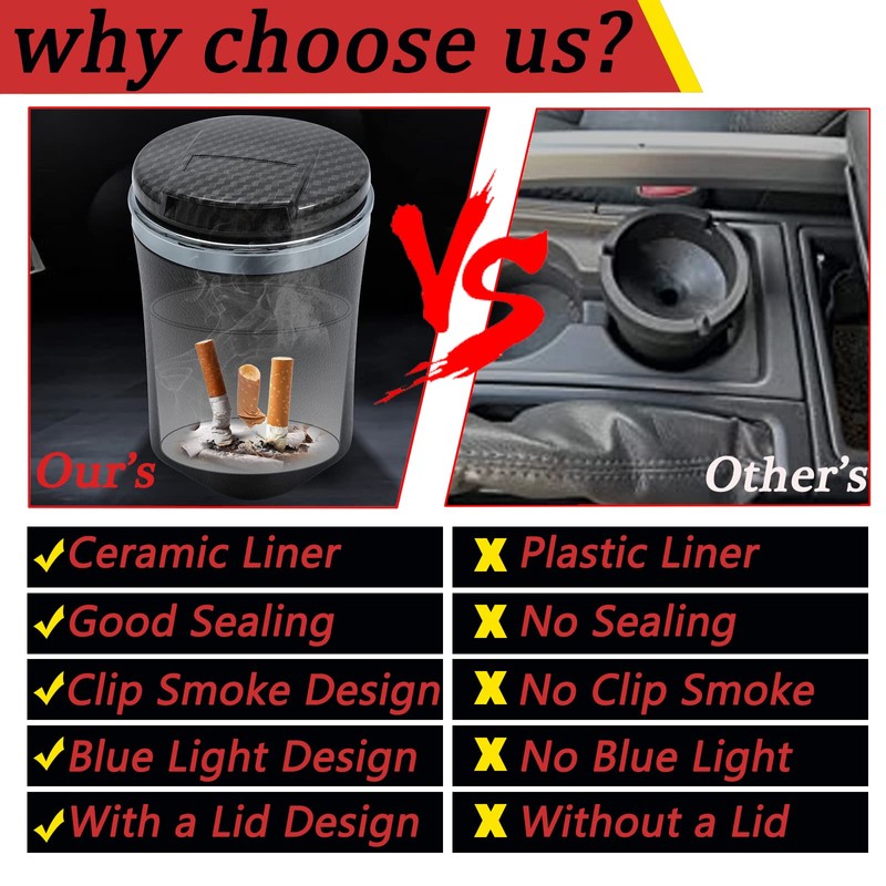 Car Ashtray with Lid Auto Ashtrays Smell Proof Smokeless Ashtray
