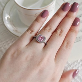 Adjustable Silver Rings For Women Simulated Diamond Square Pink Ring Promise Engagement Rings For Women Minimalist Jewelry