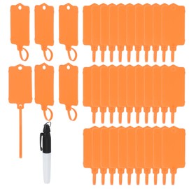 PATIKIL Plastic Tags 6.1"x1.46", 100 Pcs Blank Waterproof Shipping Label Security Seals Writable Hanging Tags Ties with Marker Pen for Labeling Luggage Logistics, Orange