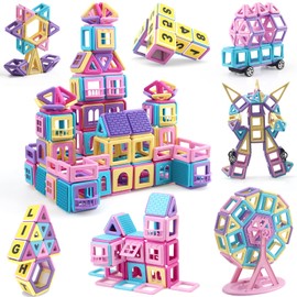 AOMIKS 154 Pcs Magnetic Building Blocks Educational & Inspirational Magnet Stacking Blocks Mini Magnet Tiles Construction Toys Building Set for Kids Birthday Gift for Girls Boys Ages 3-12