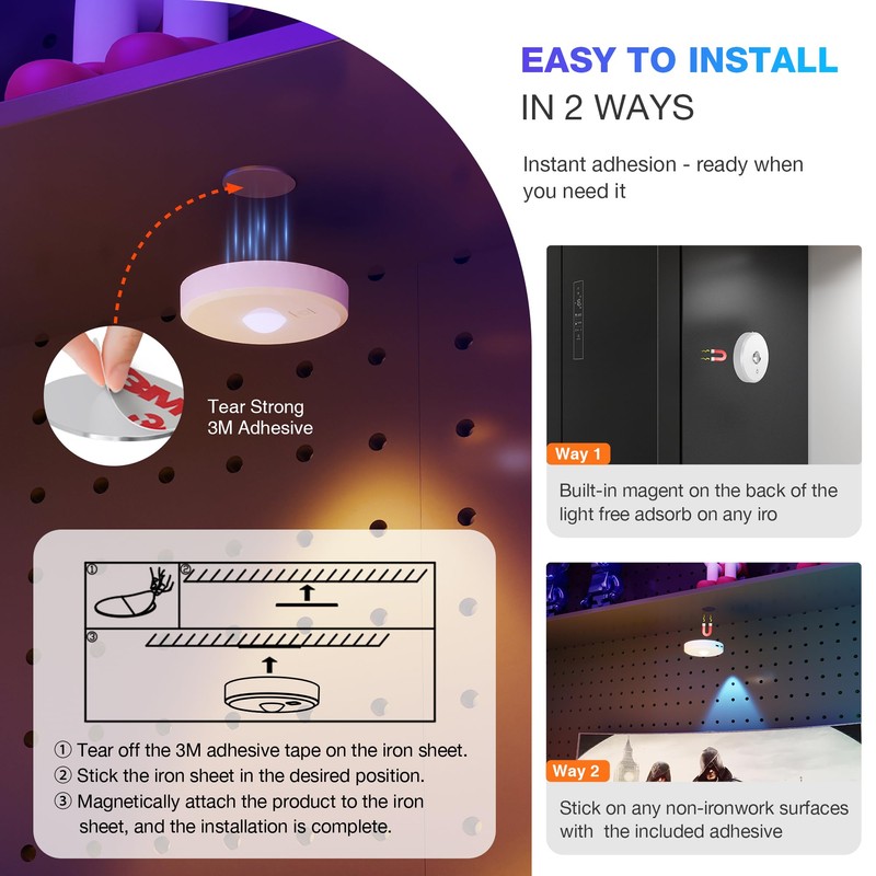 RGB Puck Lights with Remote Control, 2000mAh Battery Operated Tap