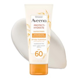 Aveeno Protect + Hydrate - Loción de protección solar para cuerpo y cara con avena prebiótica, protector solar de amplio espectro SPF 60, sin parabeno