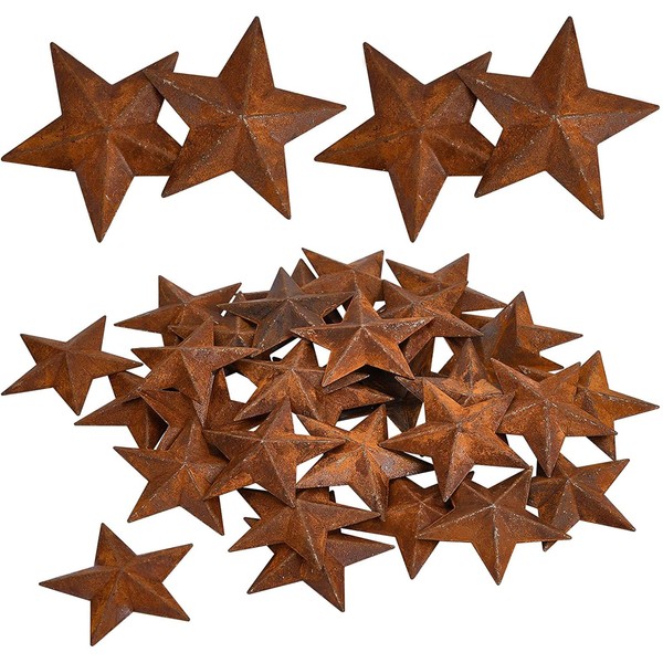 GORGECRAFT 30PCS 1 Inch Metal Rusty Barn Star Antique Primitives Rustic Country Tin Steel Stars Accents for Crafts Vintage Farmhouse Home Wall Decor