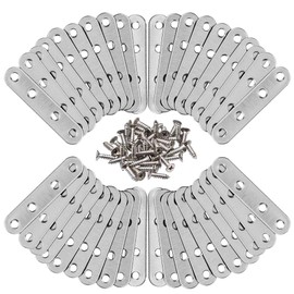 Seully 50 Pcs Stainless Steel Flat Corner Brace Plates, Durable and Rust-Resistant Bracket with Screws for Furniture Fixing and Repair