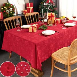 EFFICINATURE Christmas Rectangle Tablecloth Red Jacquard Fabric Table Cloth Waterproof Washable Decorative Soft Table Cover for Kitchen Dinning Buffet Outdoor Birthday Holiday Party(60X102 in)