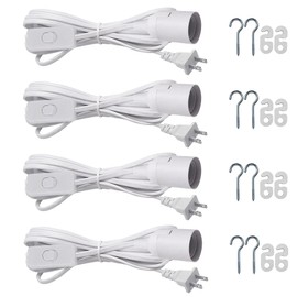 Hanging Light Socket with Cord - Extension Hanging Lantern Cord Cable - Lamp Cord with Switch E26/E27 Pendant Light Socket, 8.2Ft Light Bulb Cable, White, 4 Pack