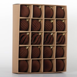 Senjie 2024 Velvet Christmas Ornaments Balls Sets for Christmas, 20PCS Multicolor Xmas Tree Flocked Shatterproof 2.36 inch Ornaments Balls Decoration Brown