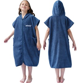 Hiturbo Kids Bath Towel Hoodie: Absorbent Quick Dry Zipper Surf Poncho - Changing Towels Swimming Outerwear (Navy)