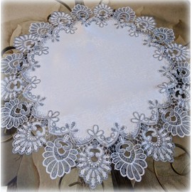 Galleria di Giovanni Silver Gray Lace Doily Round 24 Inch Table Topper Place Mat Antique White