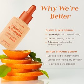 Glow Elixir Suero de vitamina C para rostro con colágeno, tratamiento de líneas finas y arrugas, cuidado de la piel coreano hidratante - Probado por d