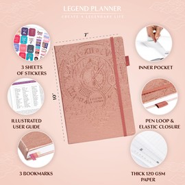 Legend Planner PRO – Undated Weekly & Monthly Life Planner for Goals & Productivity. Time Management Organizer Notebook, 18x25.5cm (Rose Gold)