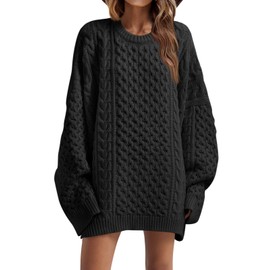 Saodimallsu Womens Oversized Sweaters Chunky Cable Knit Crewneck Long Sleeve Loose Tunic Sweater Tops Black