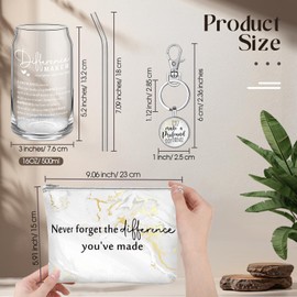 Hoolerry 3 Pcs Thank You Gifts for Women Thank You for Being Awesome 16oz Coffee Glass Cup Motivational Zipper Pouch Keychain (Difference Maker)