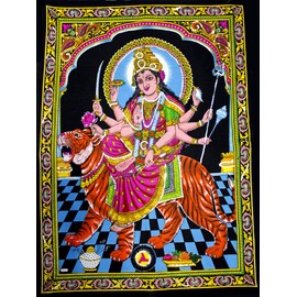 Huge Cotton Fabric Durga Ma Mother Goddess Yoga 43" X 30" Tapestry