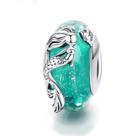 ZiNuo Ocean World Charm Bracelets for Woman S925 Sterling Silver Jewellery Animal Charms Starfish Shell Tortoise Mermaid Charm Bracelet for Girls (Mermaid Glass Beads)