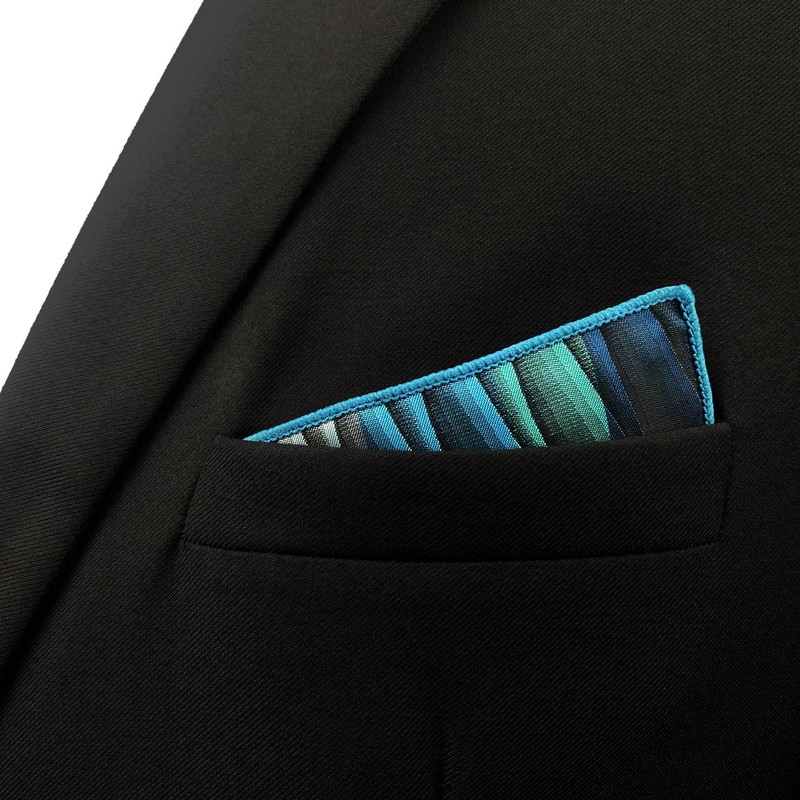 SHLAX&WING Men's Abstract Blue Wave Abstract Silk Pocket Square, YH23