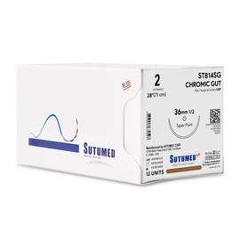 Sutumed CHROMIC Gut Absorbable Surgical Suture USP Size 2, 1/2 36mm Taper Point Needle, 28 Inches, 12 Count