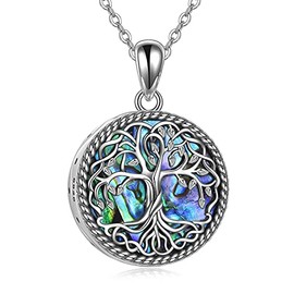 CRMAD Tree of Life Urn Necklace for Ashes for Women Sterling Silver Celtic Tree with Abalone Shell Cremation Necklace Jewelry for Human Men Pets Ashes
