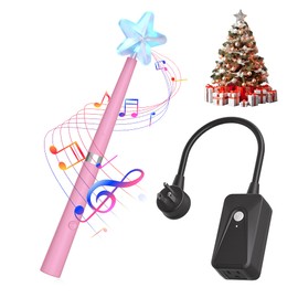 Christmas Wand Remote Control Outlet Kit with Music Surprised, Magic Light Wand for Christmas Tree Lights Smart Outlet for Home Decor Lights Kids Xmas Gift, Remote Light Switch with 100 Ft Range, Pink