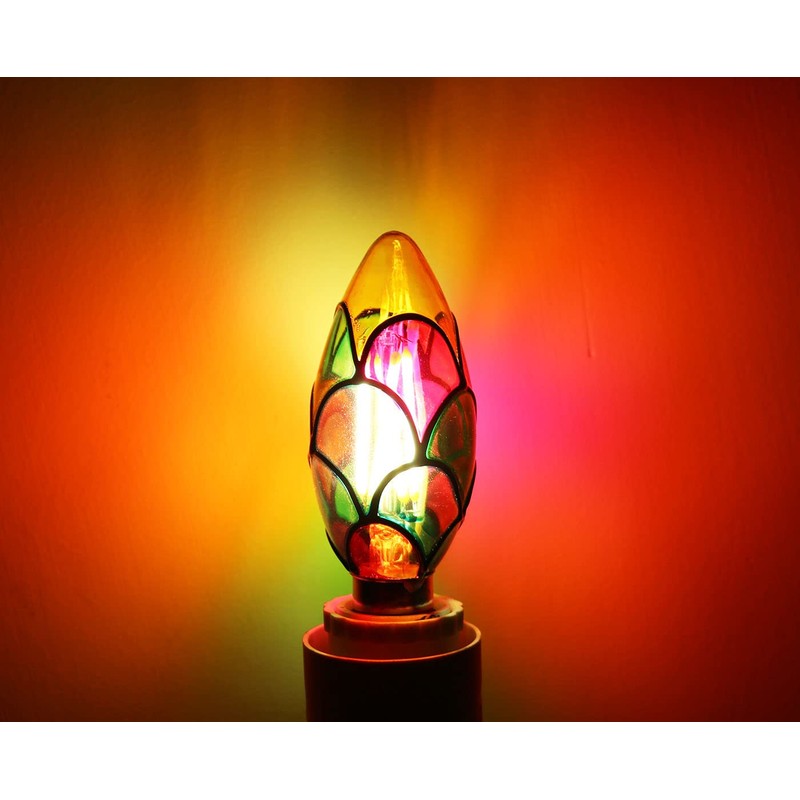 Greeogin Dimmable Stained Glass LED Edison Bulb, LED Color Bulb,C35