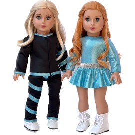 Super Skater - 18 Inch Doll Clothes - 2 Complete Ice Skating Outfits - 5 Pieces - Leotard, Skirt, Pants, Jacket, and 1 Pair of Skates (Dolls Not Included)