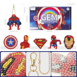 MATHARAGO Diamond Art for Kids 6 Pcs DIY Diamond Painting Cartoon Keyrings Set, Painting by Number Gem Keychains Craft Kits for Kids Ages 6-12, Gifts for Birthday, Back to School