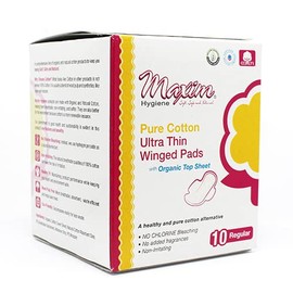 Maxim® Chlorine Free Pure Cotton Ultra Thin Winged Pads, Unscented, Reg/Daytime Absorbency, with Leak Control Channels, Feminine Care Sanitary Napkins, 30 Count, 3 Packs