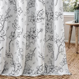 Geomoroccan Floral 100% Blackout Curtains 63 Inches Long for Bedroom Living Room Black White Flower Patterned Room Darkening Thermal Insulated Thick Grommet Farmhouse Window Treatment Drapes, 2 Set