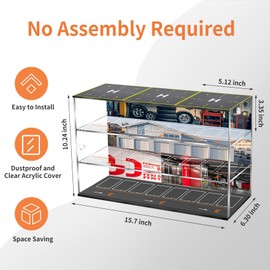 Display Case for Hot Wheels with LED Lights – 1/64 Scale Acrylic Toy Car Parking Garage, Die-cast Car Storage with Helicopter Landing Pad, Wall Mount or Desktop Stand, No Assembly Required (Large)