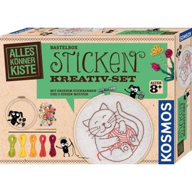 Kosmos 604691 AllesKönnerKiste Embroidery Creative Set, Embroidery for Children from 8 Years and Beginners, Beautiful Embroidery Pictures for Children, Gift for Girls and Boys, Creative Craft Set