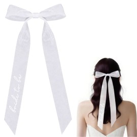 Bride Squad bachelorette party accessories Embroidered Bride To Be Hair Bow Bridal Shower Accessories Bridal Bow Veil Bride Hair Clips (White)