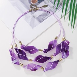 Bocar 3 Strand Statement Acetate Necklace Women Fashion Resin Multi Layered Collar Necklaces (NK-10660-Purple)