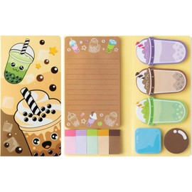 550 Sheets Cute Sticky Notes Set, 11 Designs Note Pads, Adorable Cartoon Writing Memo Pads with Fancy Divider Tabs for Kids Students School Office Supplies (Milk Tea)
