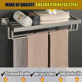 Alise Towel Rack with Double Towel Bar, 24 Inch Towel Racks for Bathroom, Modern Towel Holder for Bathroom Wall, SUS304 Stainless Steel Towel Shelf, Brushed Nickel